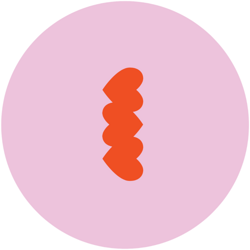 TOUCHY/FEELY intimacy card game logo – a vertical stack of orange heart shapes inside a pink circle, representing the brand’s connection-focused intimacy game.