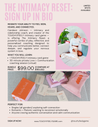Advertisement for 'The Intimacy Reset' product with images of TOUCHY/FEELY intimacy card game and packaging on a pink background.